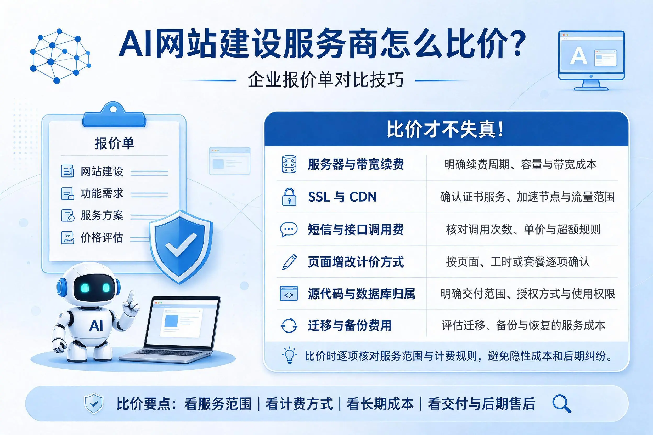 AI网站建设服务商怎么比价？巴音郭楞企业报价单对比技巧