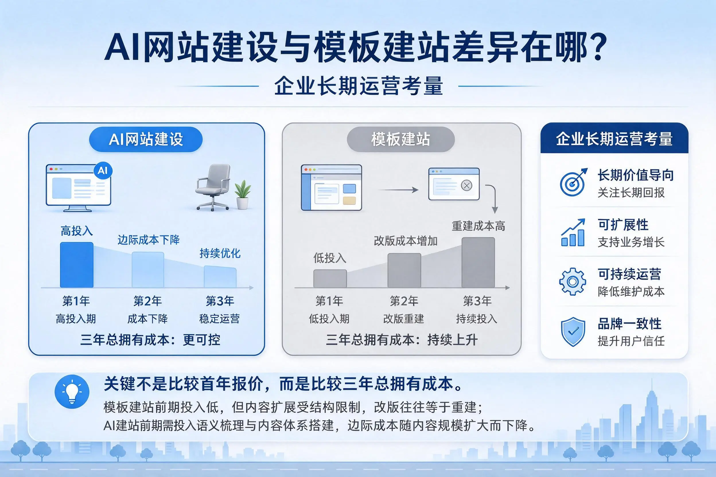 AI网站建设与模板建站差异在哪？巴音郭楞企业长期运营考量