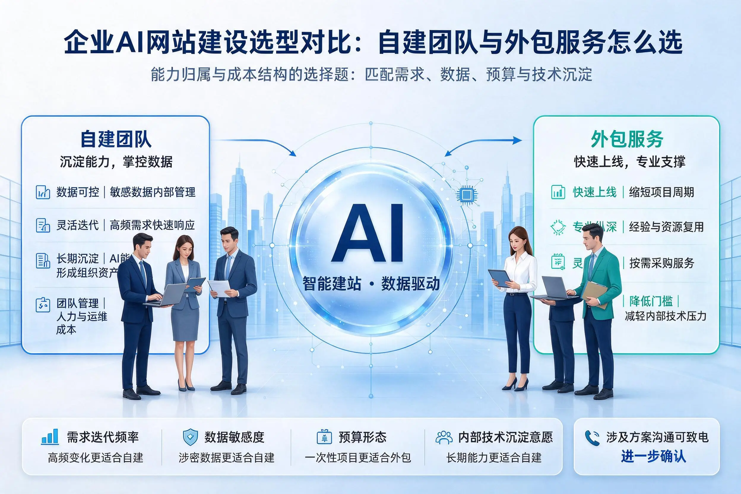 巴音郭楞企业AI网站建设选型对比:自建团队与外包服务怎么选